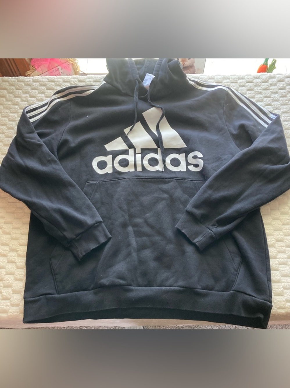 adidas Black Pullover Hoodie with White Logo Tag